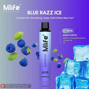 Mlife Disposable Vape – Blue Razz Ice 50mg 6000 Puffs Disposable Vapes