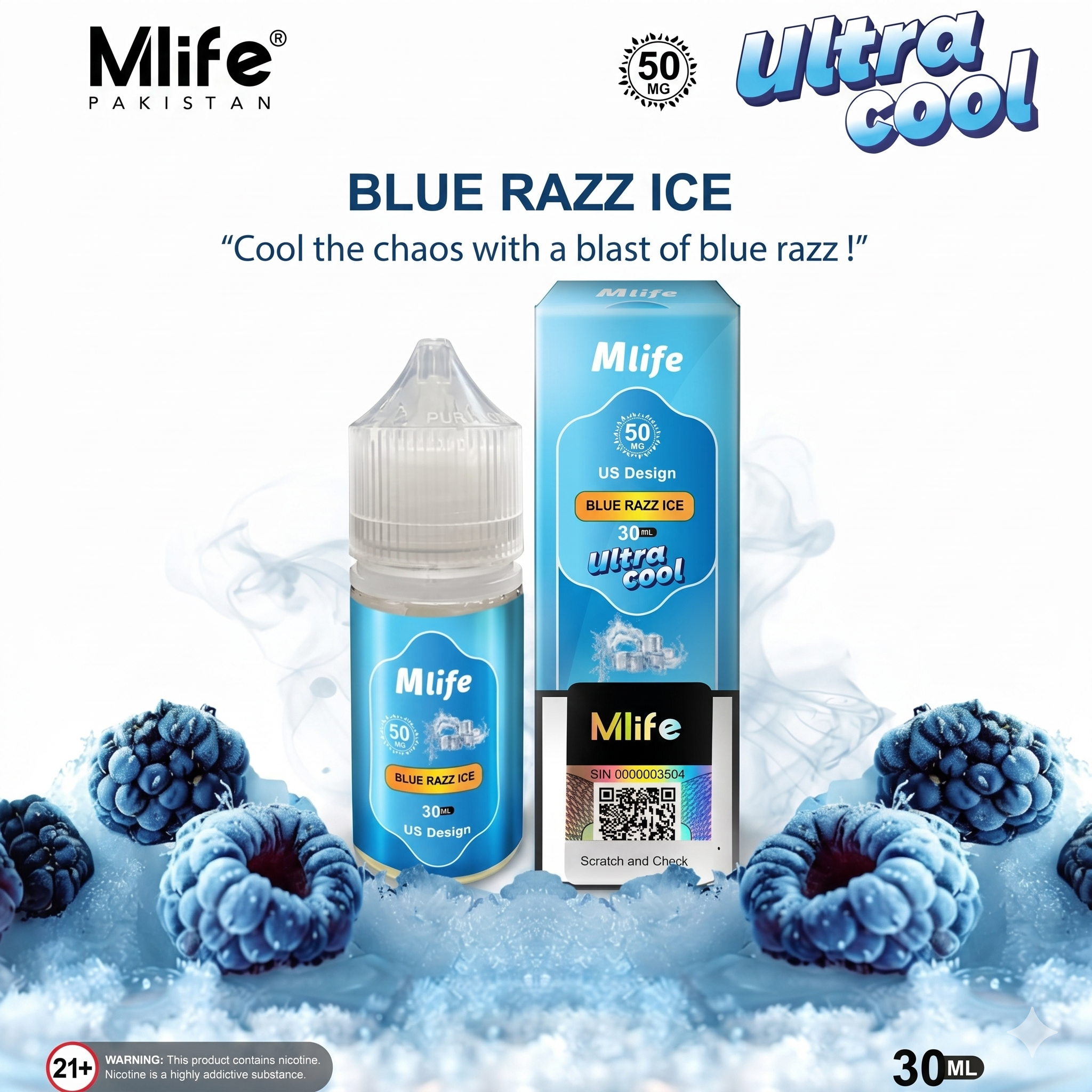 MLife Ultra Cool Salt - Blue Razz Ice 30ml (50 mg)