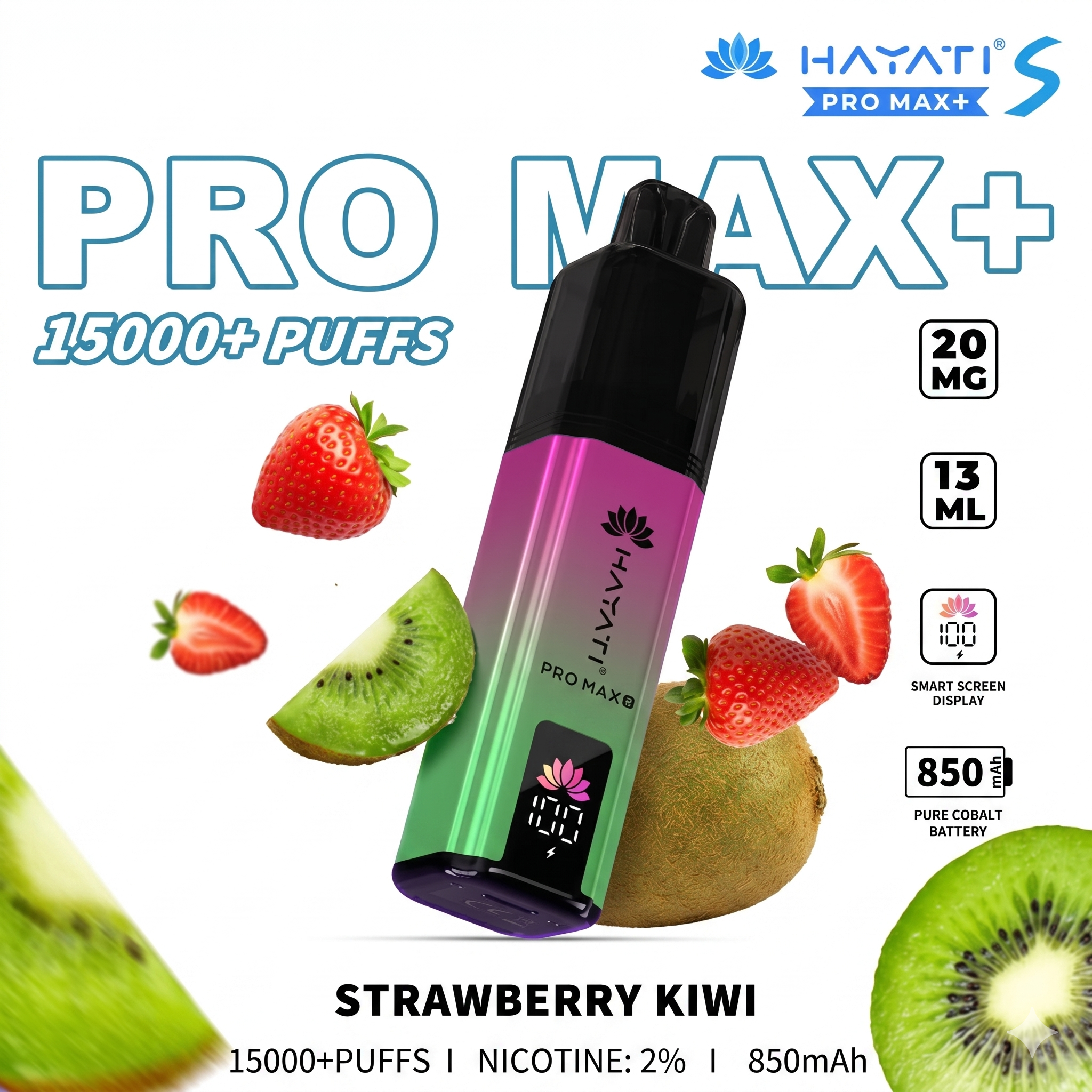 Hayati Pro Max+ Disposable Vape - Strawberry Kiwi (20mg) 15000 Puffs