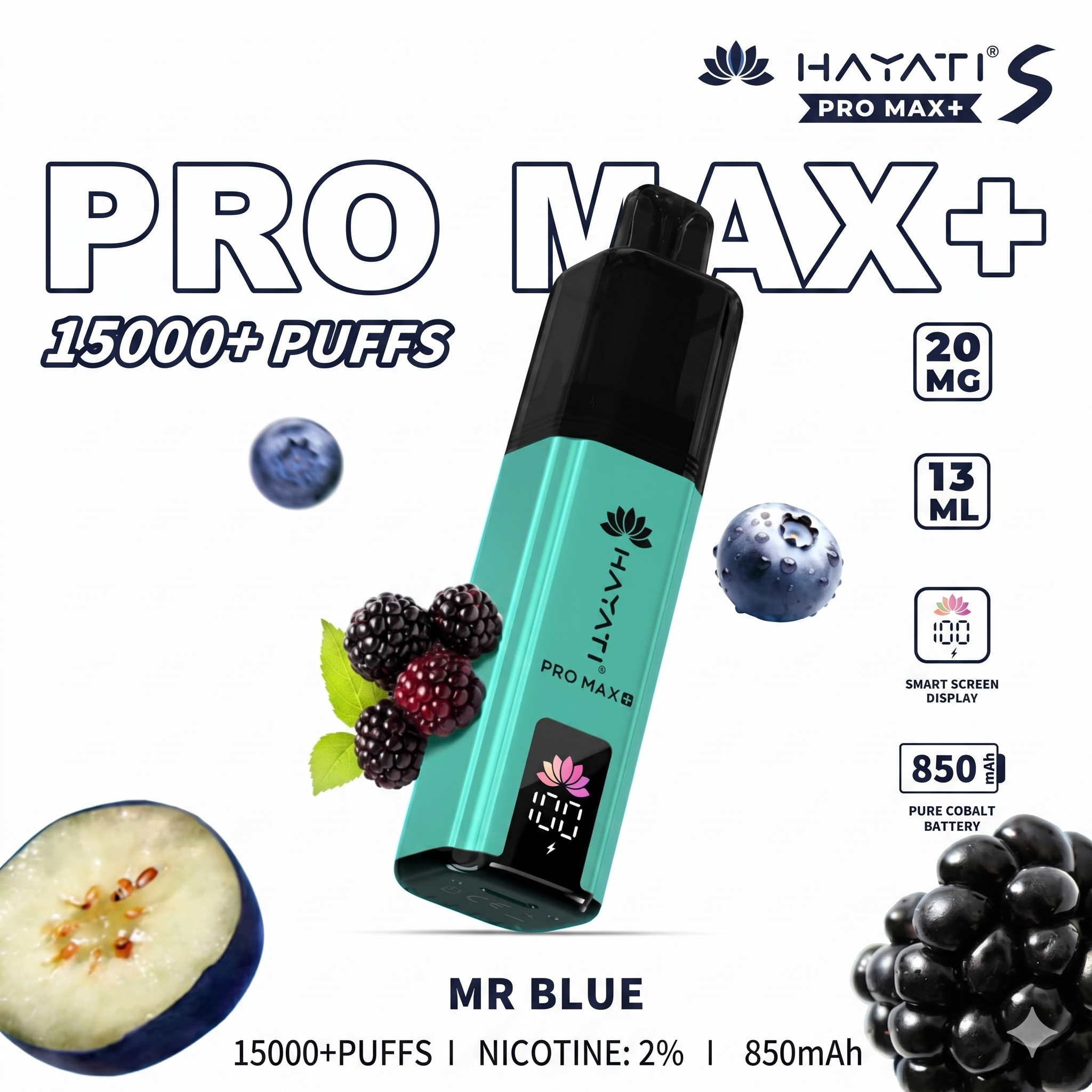 Hayati Pro Max+ Disposable Vape - Mr Blue (20mg) 15000 Puffs