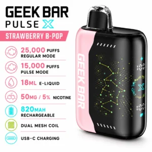Geek Bar Pulse X Strawberry B-Pop specifications infographic