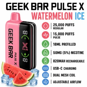 Geek Bar Pulse X Watermelon Ice specifications infographic