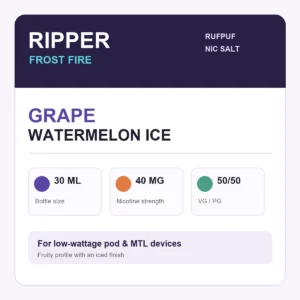 Ripper Frost Fire Grape Watermelon Ice 30ml 40mg verified product specifications