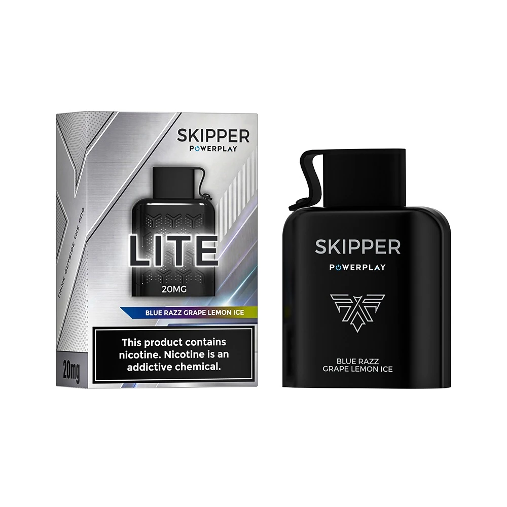 Skipper Powerplay Blue Razz Grape Lemon Ice pod and box