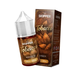 Skipper Tobacco Amber 30ml 25mg nicotine salt bottle and box side view