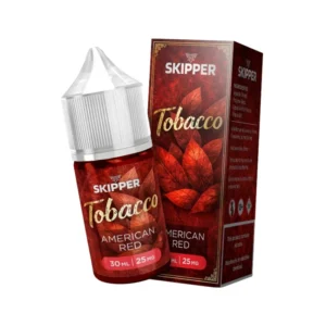 Skipper Tobacco American Red 30ml 25mg nicotine salt bottle and box side view