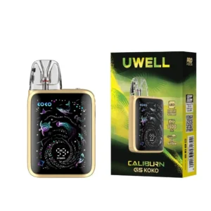 UWELL Caliburn G5 KOKO Golden Brown pod kit with its official box