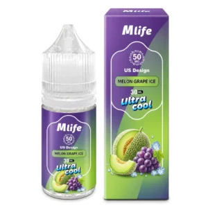 MLife Ultra Cool Melon Grape Ice 30ml 50mg nicotine salt bottle and box