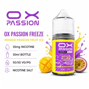 OX Passion Freeze Salt - Mango Passion Fruit Ice 30ml (35 mg) product specifications infographic