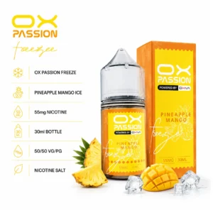 OX Passion Freeze Salt - Pineapple Mango Ice 30ml (55 mg) product specifications infographic