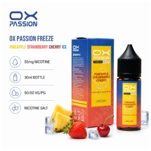 OX Passion Freeze Salt - Pineapple Strawberry Cherry Ice 30ml (55 mg) product specifications infographic