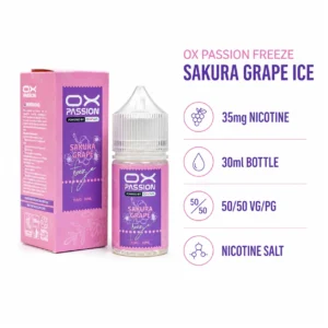 OX Passion Freeze Salt - Sakura Grape Ice 30ml (35 mg) product specifications infographic