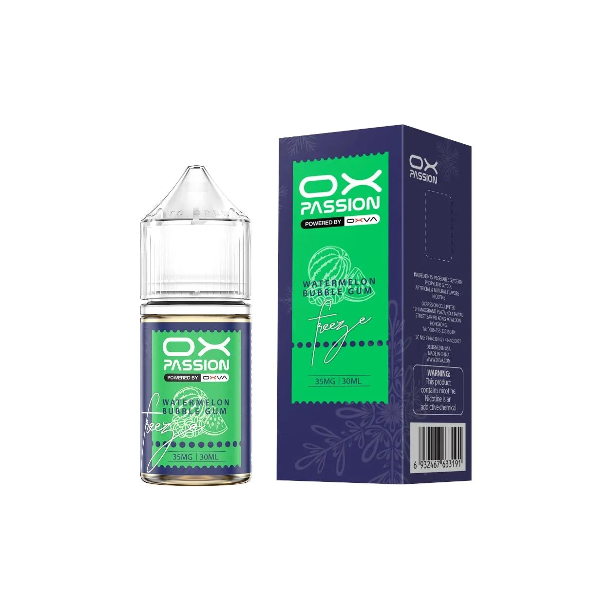 OX Passion Freeze Salt - Watermelon Bubble Gum Ice 30ml (55 mg) bottle and pack