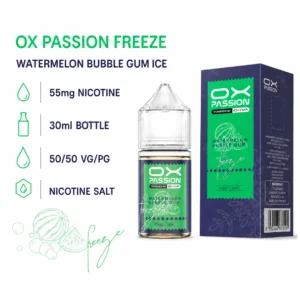 OX Passion Freeze Salt - Watermelon Bubble Gum Ice 30ml (55 mg) product specifications infographic