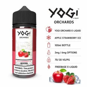 Yogi Orchad E Liquids - Apple Strawberry Ice 100ml (3, 6 mg) product specifications infographic