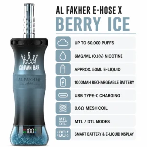 Al Fakher E-Hose X Berry Ice 60000 puffs specifications