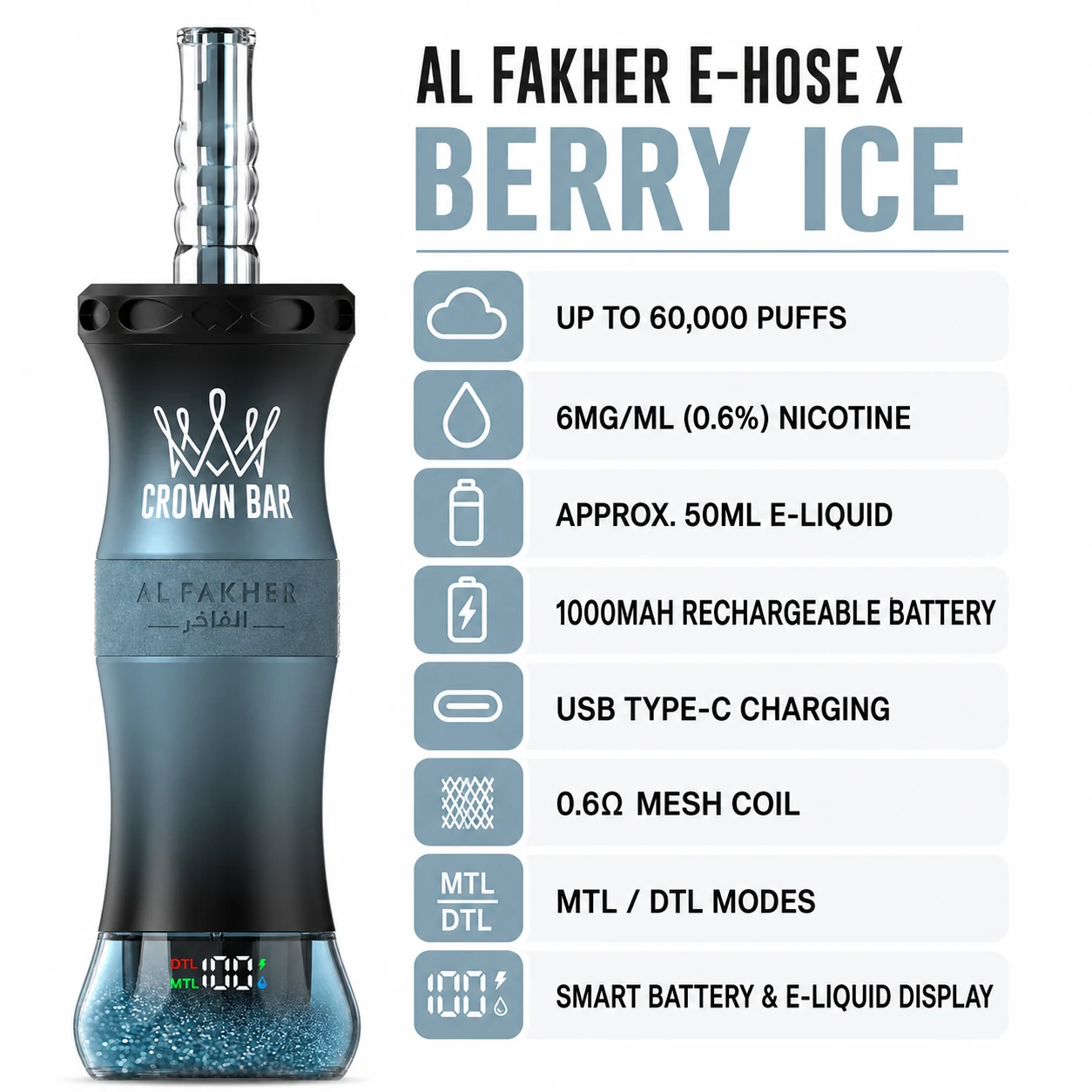 Al Fakher E-Hose X Berry Ice 60000 puffs specifications