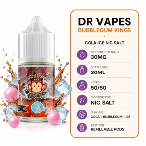Dr Vapes Bubblegum Kings Cola Ice 30ml nic salt specifications