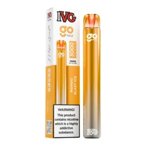 IVG GO MAX Mango Blast Ice box and device filling the white background