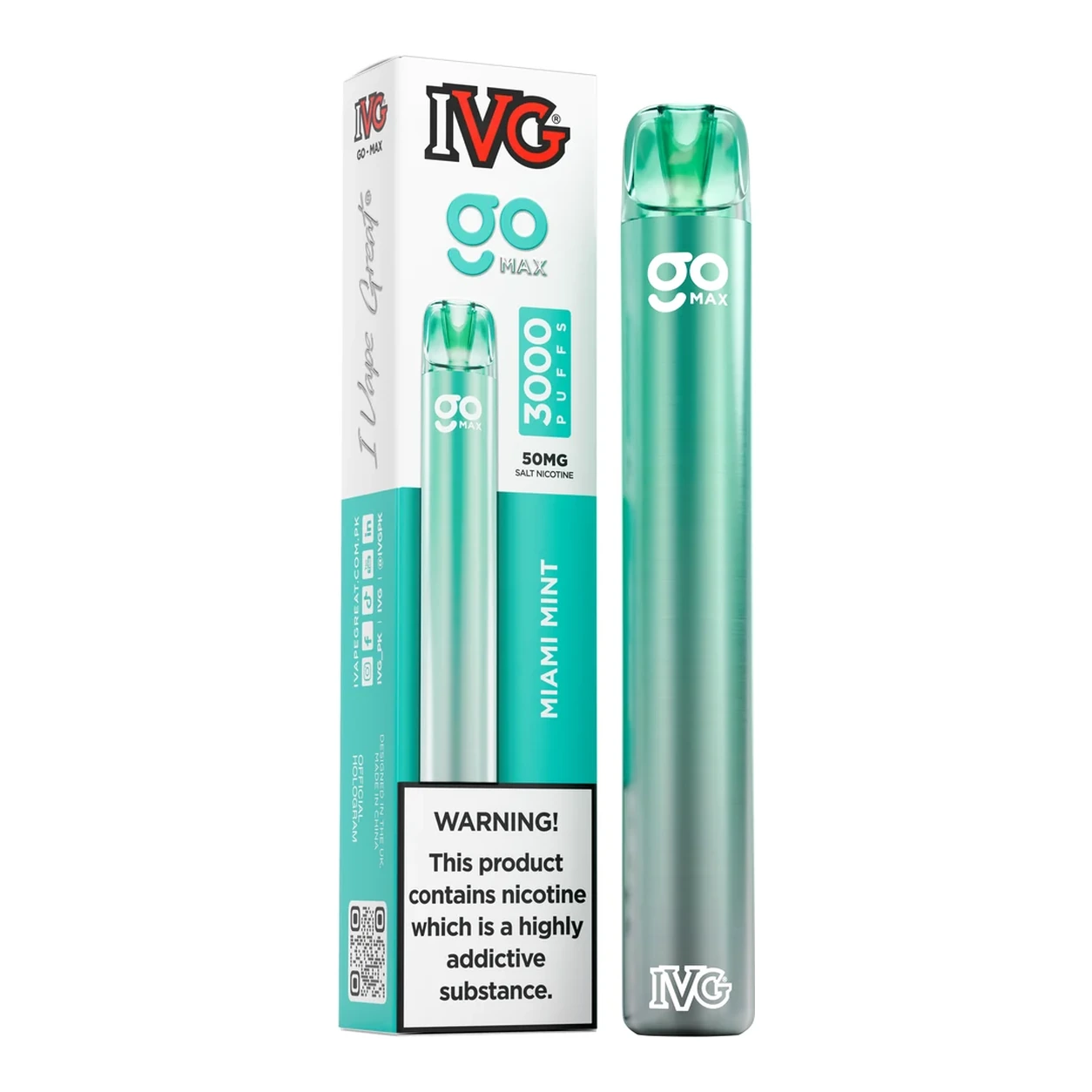 IVG GO MAX Miami Mint box and device filling the white background
