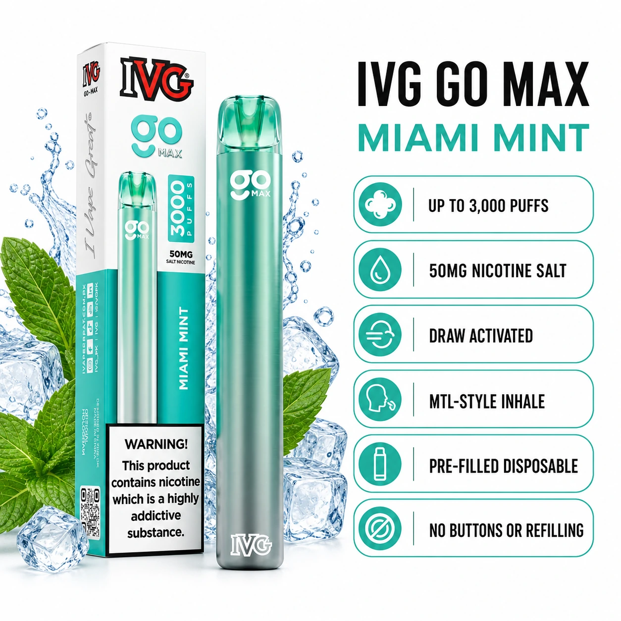 IVG GO MAX Miami Mint 3000 puffs specifications
