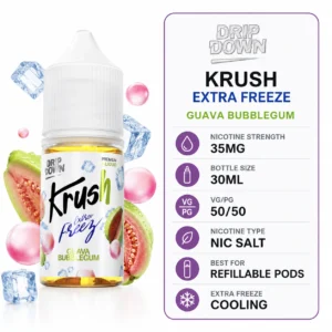 KRUSH Extra Freeze Guava Bubblegum 30ml nic salt specifications