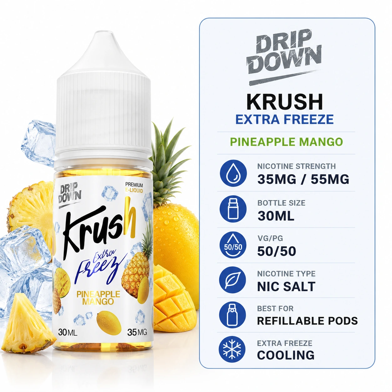 KRUSH Extra Freeze Pineapple Mango 30ml nic salt specifications
