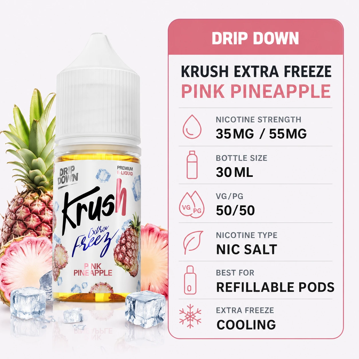 KRUSH Extra Freeze Pink Pineapple 30ml nic salt specifications