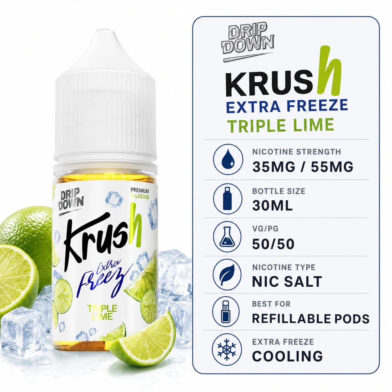 KRUSH Extra Freeze Triple Lime 30ml nic salt specifications