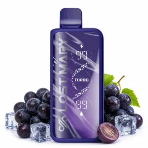 Lost Mary MT35000 Turbo Black Grape Ice disposable vape on white background