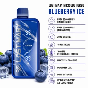 Lost Mary MT35000 Turbo Blueberry Ice disposable vape specifications