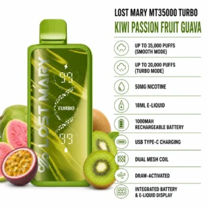Lost Mary MT35000 Turbo Kiwi Passion Fruit Guava disposable vape specifications