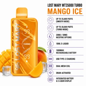Lost Mary MT35000 Turbo Mango Ice disposable vape specifications