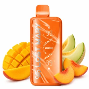 Lost Mary MT35000 Turbo Mango Peach Melon disposable vape on white background