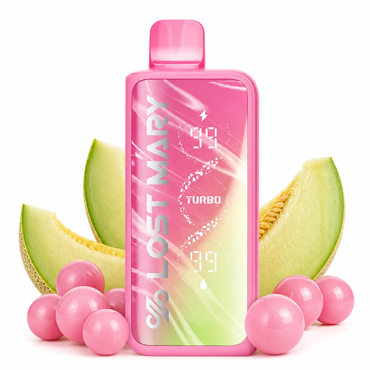Lost Mary MT35000 Turbo Melon Bubblegum disposable vape on white background