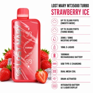 Lost Mary MT35000 Turbo Strawberry Ice disposable vape specifications