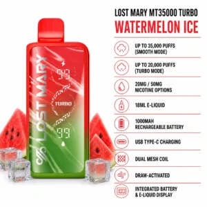 Lost Mary MT35000 Turbo Watermelon Ice disposable vape specifications