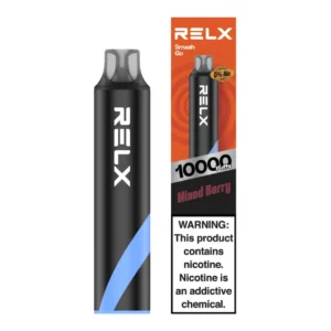 RELX Smash Go Mixed Berry 10000 puff device and box on white background