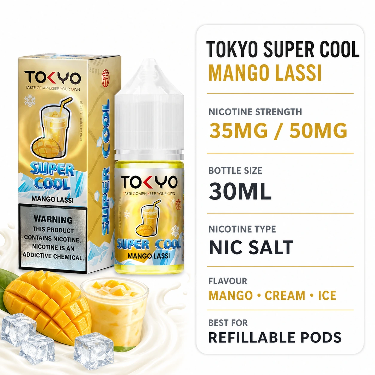 Tokyo Super Cool Mango Lassi 30ml nic salt specifications