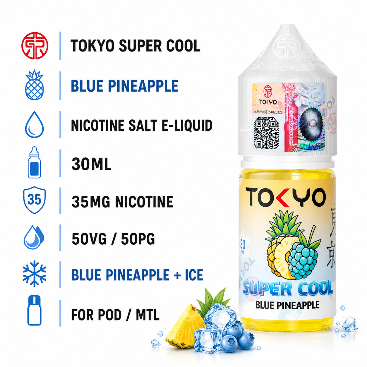 TOKYO Super Cool Blue Pineapple 30ml specifications
