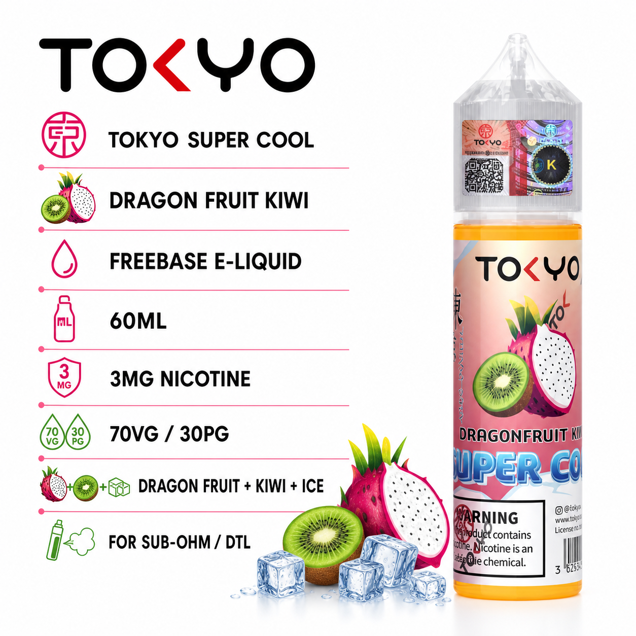 TOKYO Super Cool Dragon Fruit Kiwi 60ml specifications