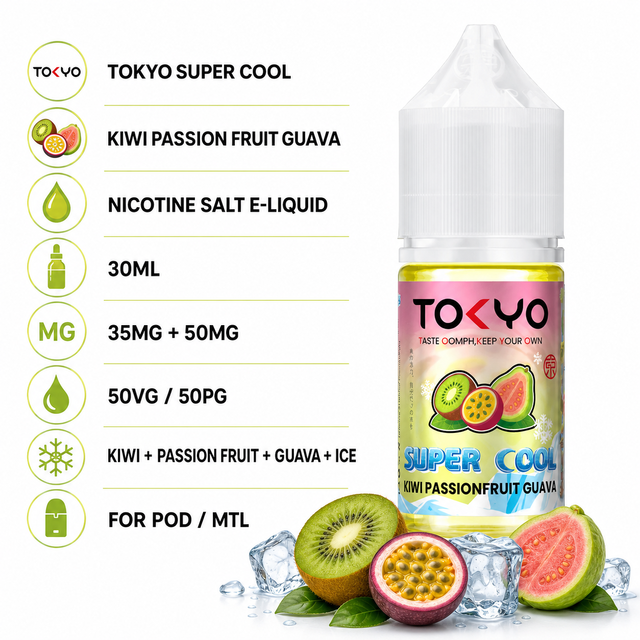 TOKYO Super Cool Kiwi Passion Fruit Guava 30ml specifications