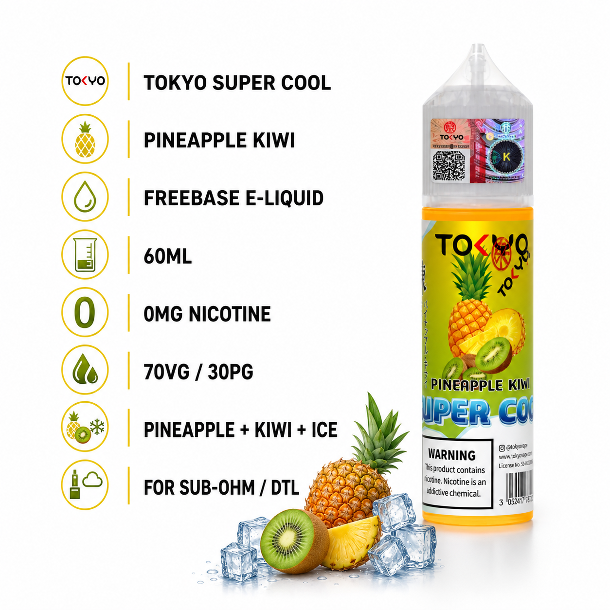 TOKYO Super Cool Pineapple Kiwi 60ml specifications