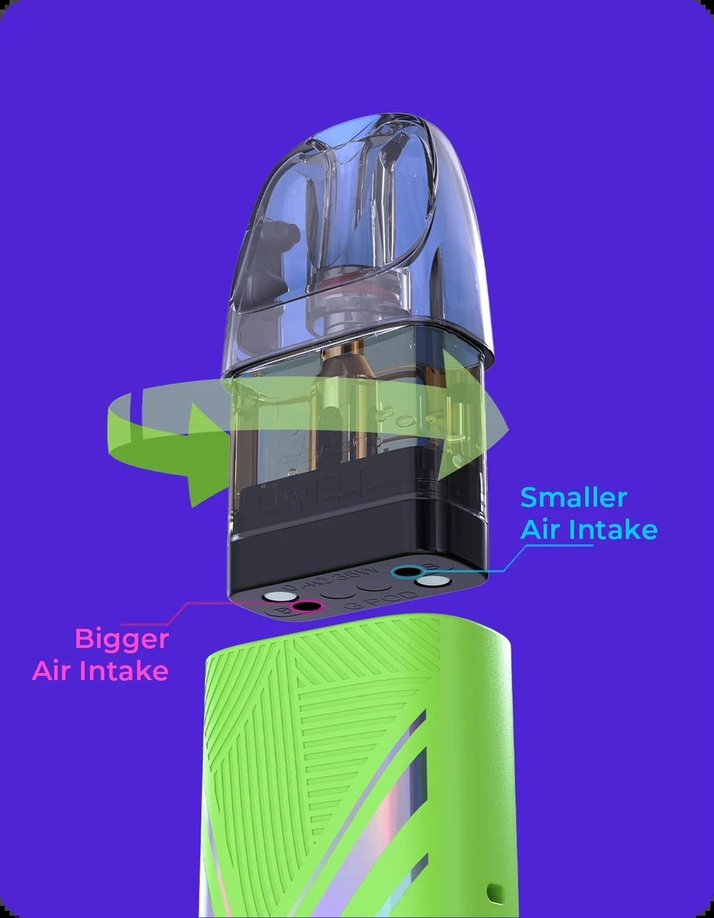 UWELL Caliburn Air pod airflow adjustment by pod orientation