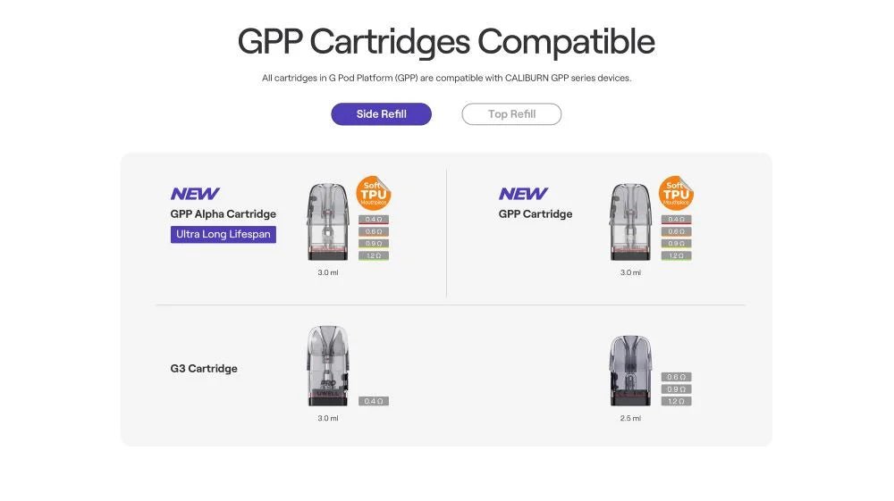 UWELL Caliburn Air compatible GPP and G3 cartridges