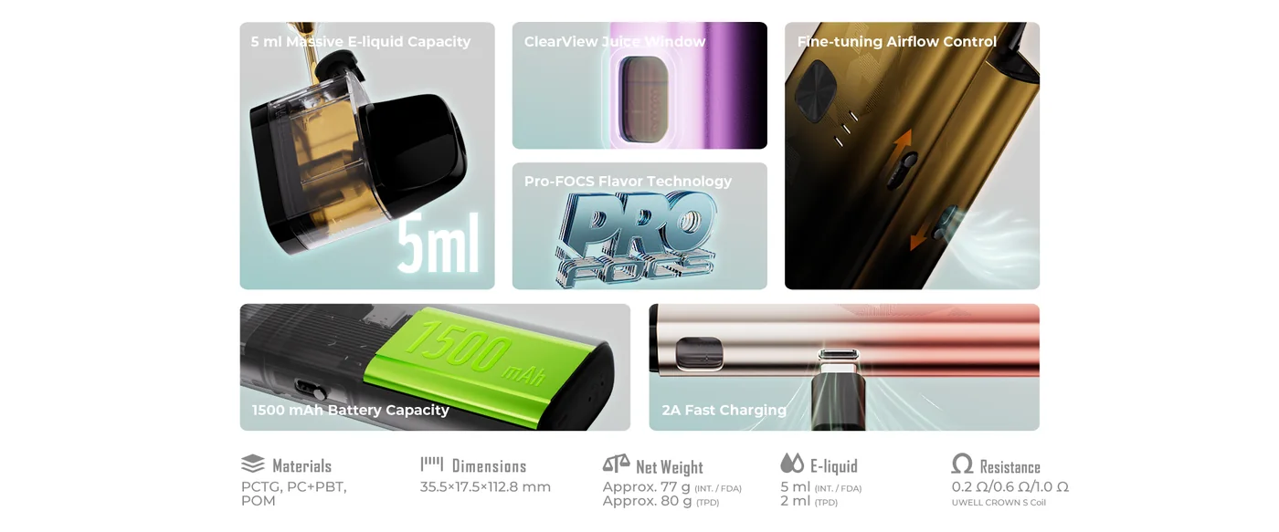 UWELL Crown S features and specifications