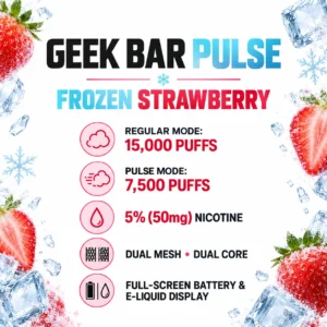 Geek Bar Pulse Frozen Strawberry 15000 puffs specifications