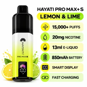 Hayati Pro Max Plus S Lemon and Lime 15000 puffs specifications