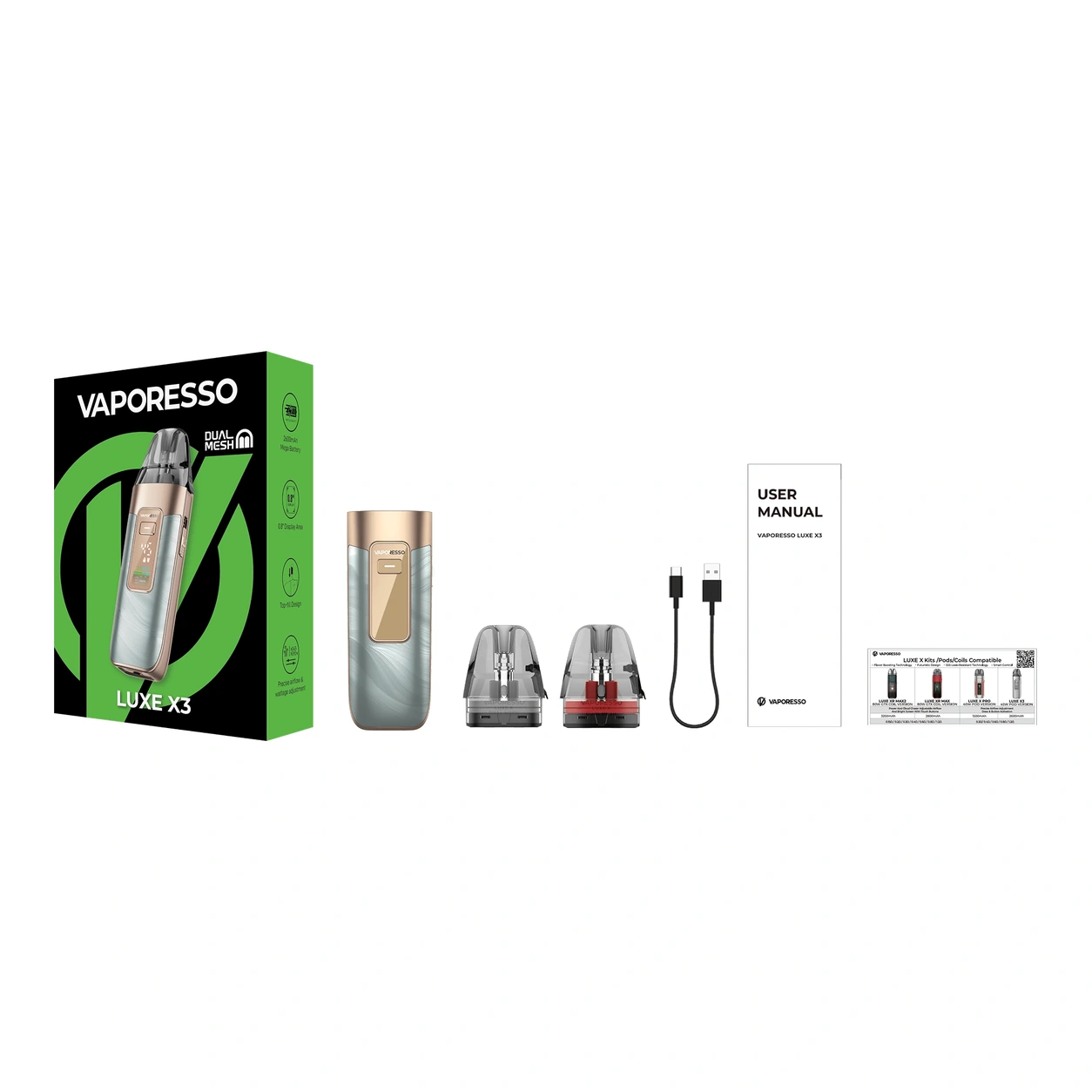 Vaporesso LUXE-X3 official package contents
