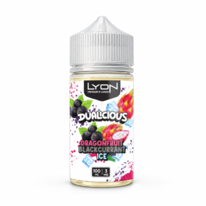 LYON Dualicious Dragonfruit Blackcurrant Ice 100ml 3mg bottle on white background